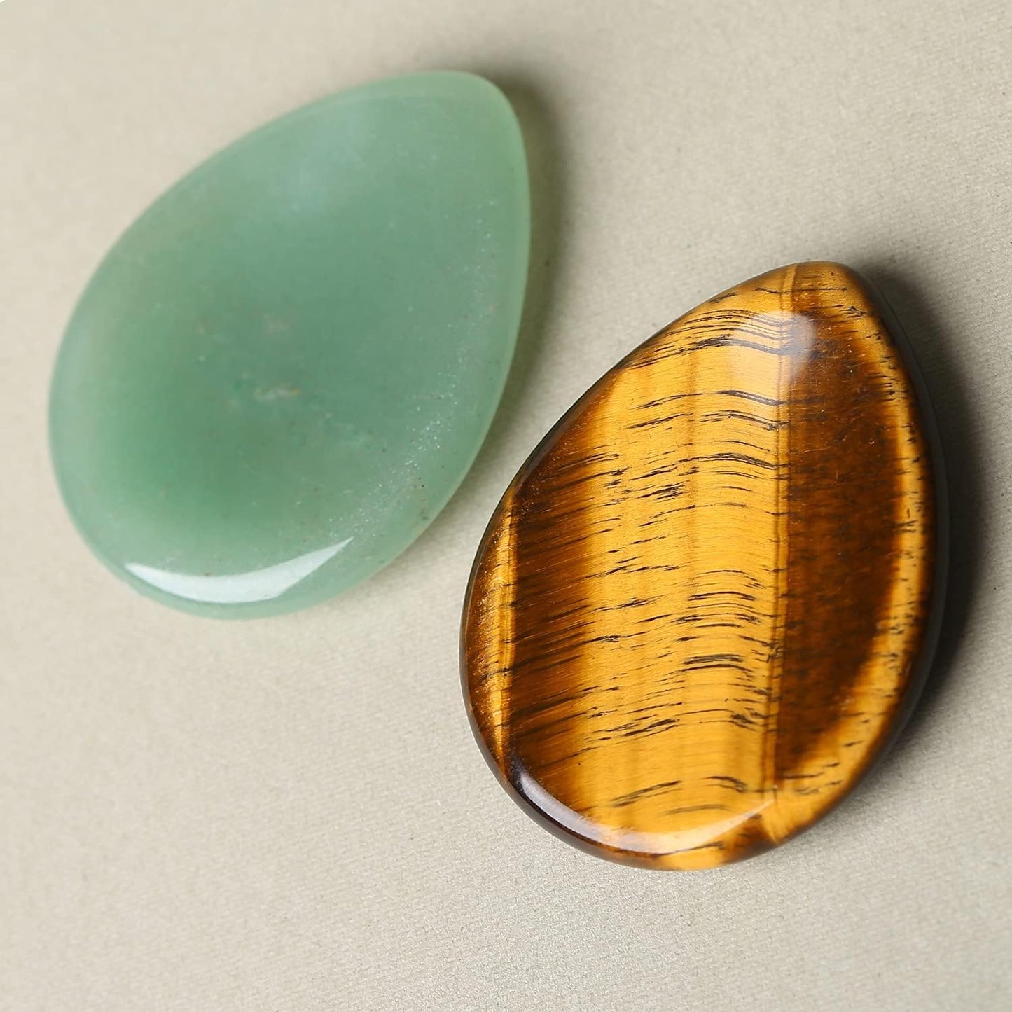 2 Piece Thumb Worry Stone Pocket Palm Stone Healing Crystals for Anxiety Relief Items Teardrop Shaped Smooth Stones (Green Aventurine and Tiger'S Eye)