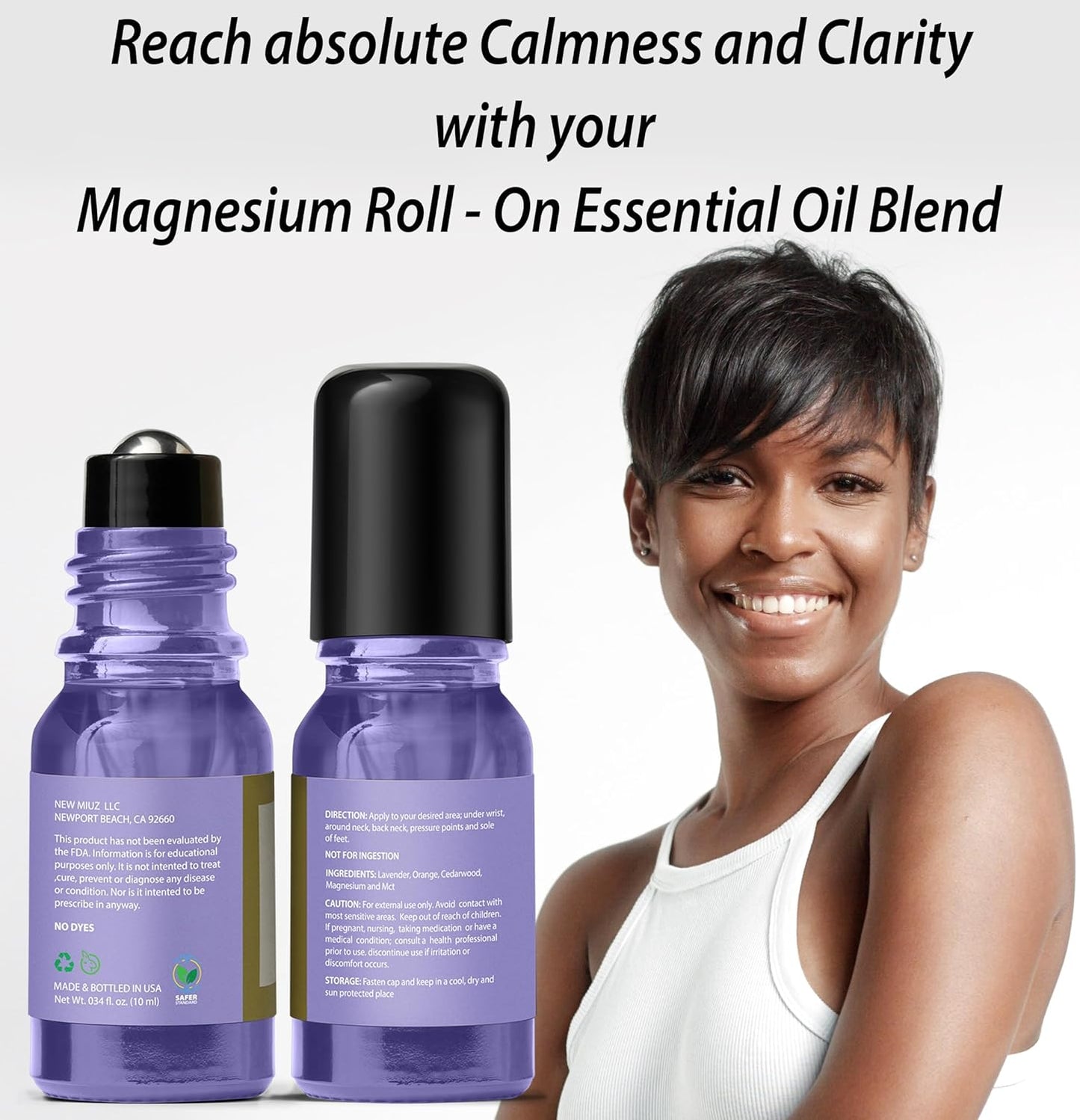 Calm Magnesium Roller Lavender Orange Cedarwood Essential Oil Roll on Calming Aromatherapy Self Care Stress Relief Destress Stocking Stuffers Gifts