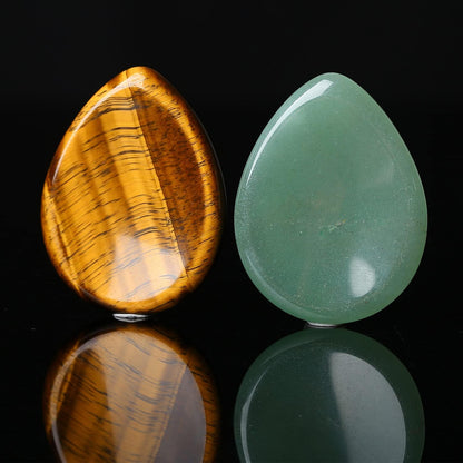 2 Piece Thumb Worry Stone Pocket Palm Stone Healing Crystals for Anxiety Relief Items Teardrop Shaped Smooth Stones (Green Aventurine and Tiger'S Eye)