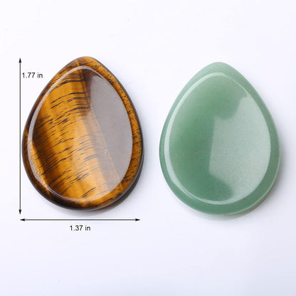 2 Piece Thumb Worry Stone Pocket Palm Stone Healing Crystals for Anxiety Relief Items Teardrop Shaped Smooth Stones (Green Aventurine and Tiger'S Eye)