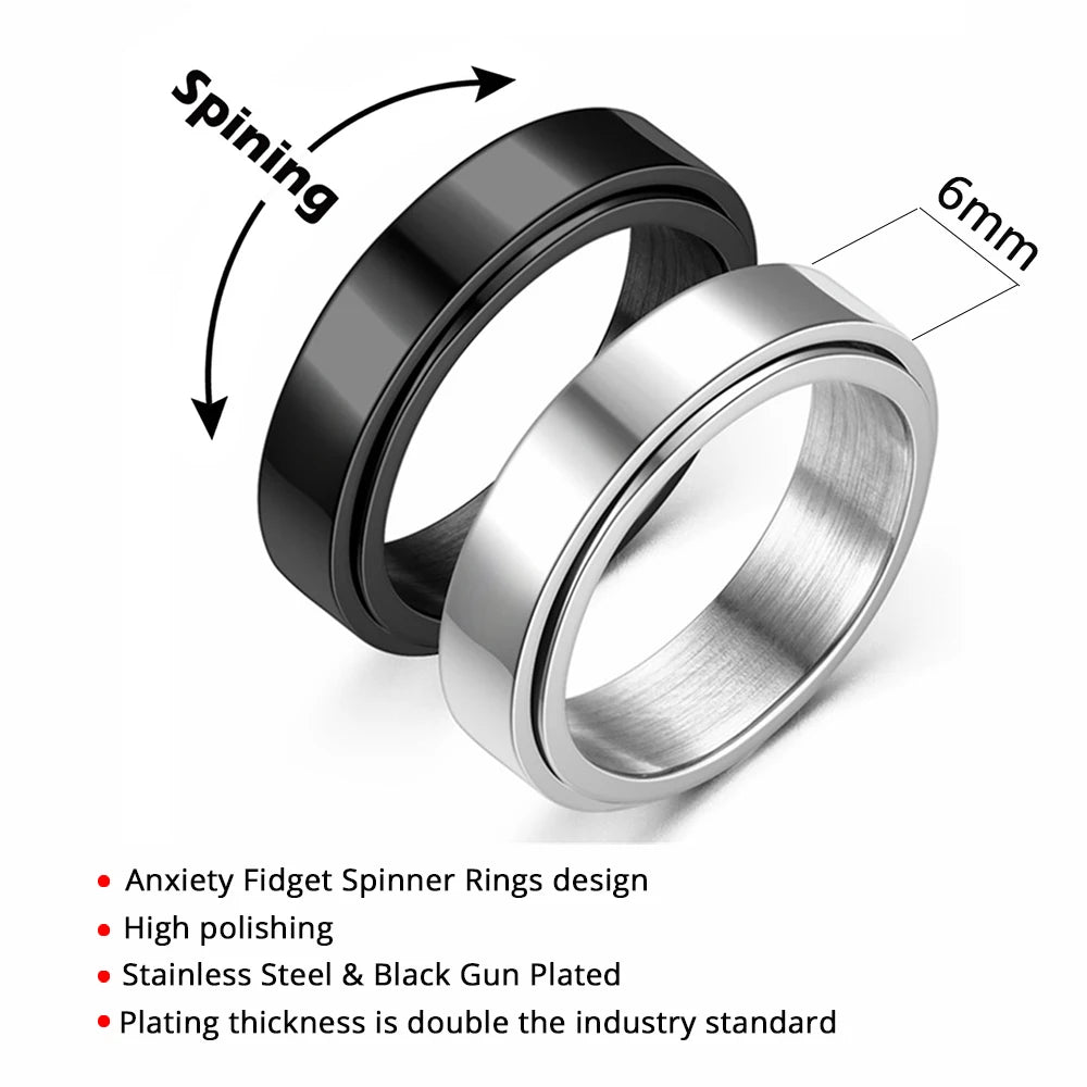 Anxiety Fidget Spinner Rings Smooth Stainless Steel Spinning Rotatable Mood Ring anti Stress Jewelry