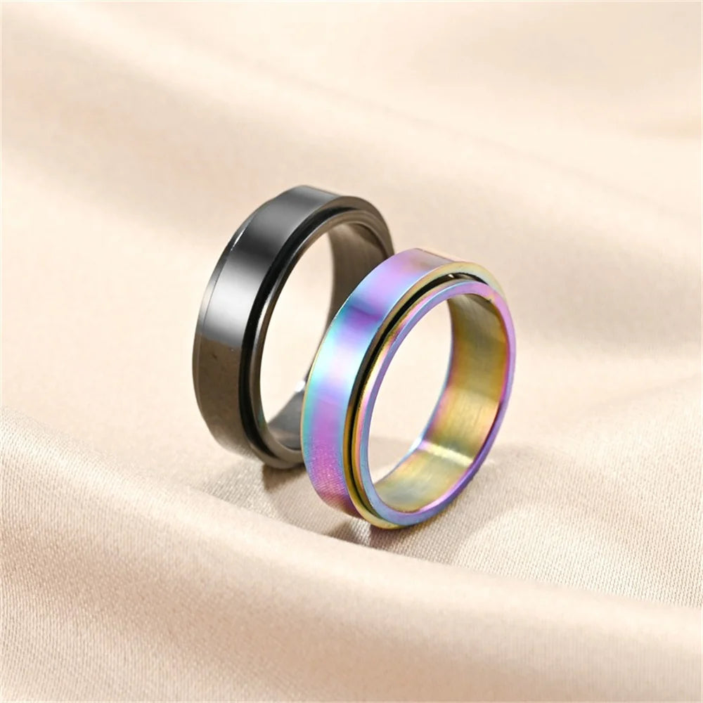 Anxiety Fidget Spinner Rings Smooth Stainless Steel Spinning Rotatable Mood Ring anti Stress Jewelry